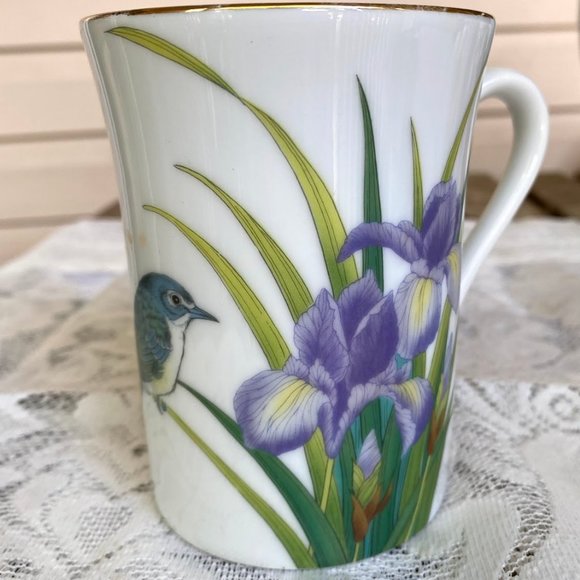 OTAGIRI Japan Floral Birds Mug - Set of 4, Gold Rim, Gibson Greeting Design - Picture 5 of 9